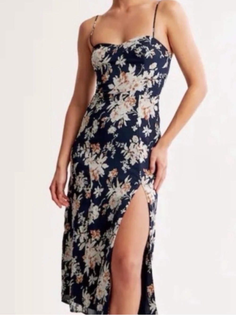 Abercrombie & Fitch Navy Floral Midi Slip Dress